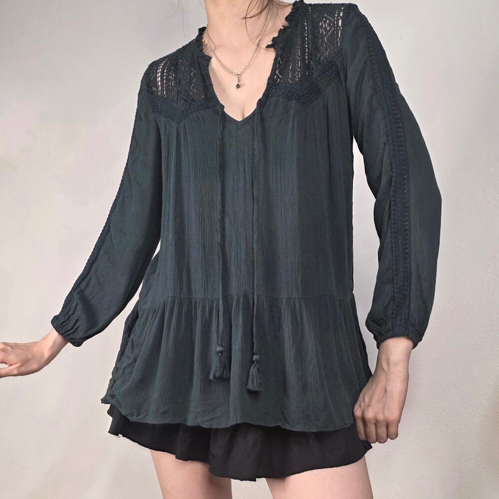 NWT American Eagle Dark Green Lace Blouse Size XXS Boho Whimsigoth